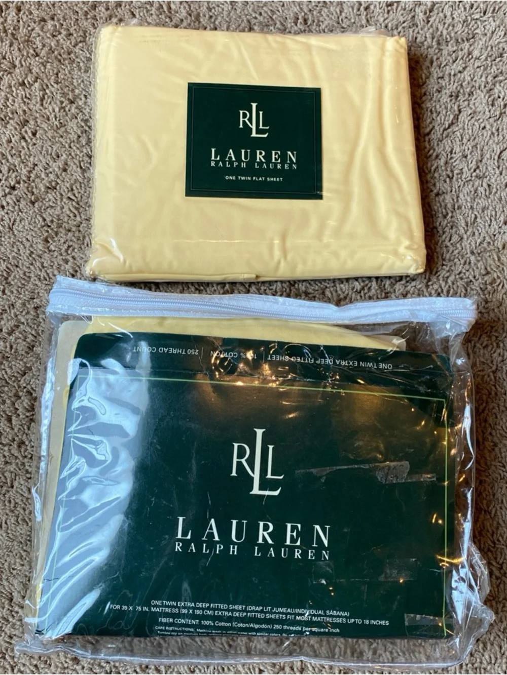 Lauren Ralph Lauren Twin Sheet Set Yellow Cotton 250 Thread Count Deep Vintage